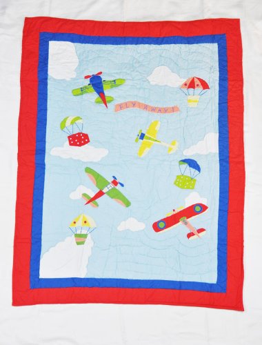 Be-You-Tiful Home Airplanes Fly Away Baby Quilt, Blue