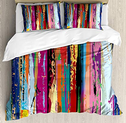 Abstract 4 Piece Bedding Set Twin Size, Multicolored Expressionist Work of Art Vibrant Rainbow Design Tainted Pattern, Duvet Cover Set Quilt Bedspread for Childrens/Kids/Teens/Adults, Multicolor