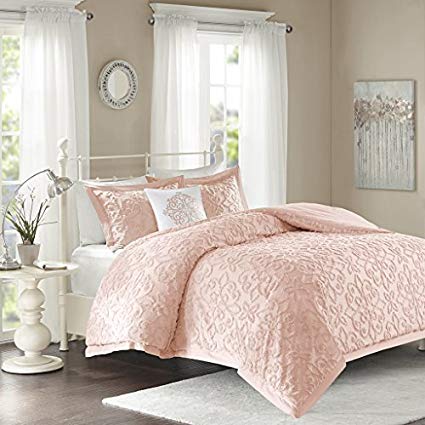 Madison Park Sabrina Comforter Set Full/Queen Size - Pink, Medallion – 4 Piece Bed Sets – 100% Cotton Teen Bedding For Girls Bedroom