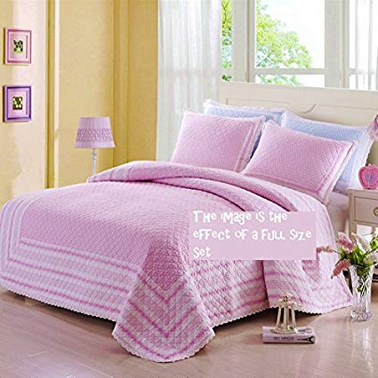 Brandream Pink Polka Dot Bed Quilt Set Kids Comforter Set Twin Size