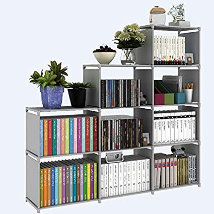 Bookshelf 9-Cubes Book Shelf Office Storage Shelf Plastic Storage Cabinet (Grey)