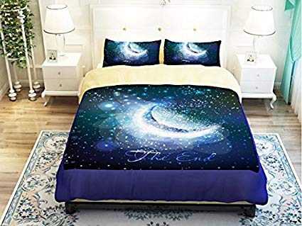 LELVA Galactic Cosmic Pattern Bedding Sets, Bedding Sets Moon, Kids Bedding Boys, Duvet Cover Set, Twin Full Queen Size (1, Full)