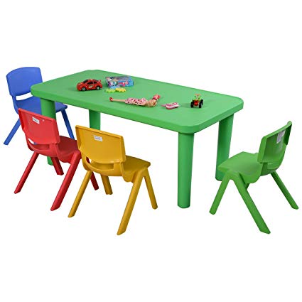 Costzon New Kids Plastic Table and 4 Chairs Set Colorful Play School Home Fun Furniture