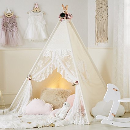 little dove Floral Classic Ivory Kids Teepee Kids Play Tent Childrens Play House Tipi Kids Room Decor