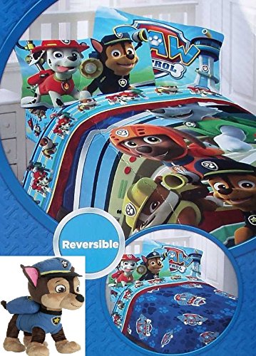 Nickelodeon Paw Patrol Full Bedding Set: Reversible Comforter, Full Sheets, & Chase Pillow Buddy