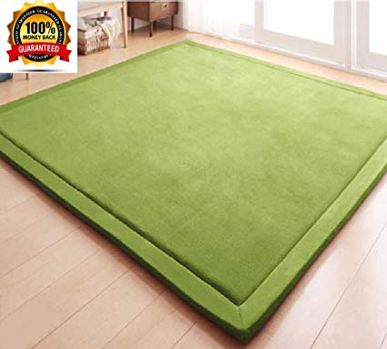 Janpanese Style Thicken Carpet for Girl's Bedroom/Living Room, Children Antiskid Play Mat Baby Crawling Mat Non-slip Janpan Tatami Mat, Light Green, 63 by 110 Inch