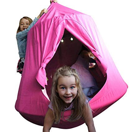 TopEva Waterproof Hanging Tree&Ceiling Hammock Tent Kids Sky Castle Paradise with Led Decoration Lights (Pink)