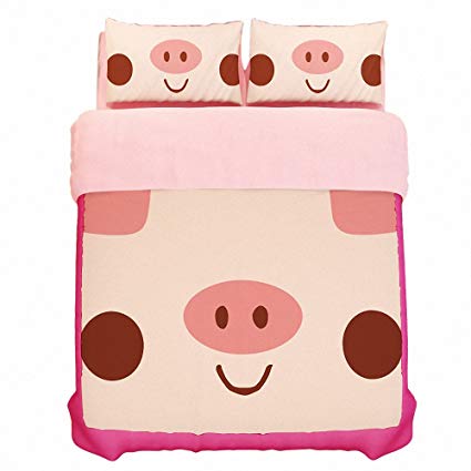 Kpblis174;Pink pig Print Cartoon Bedding Sets For Teens Girls,Twin/ Full/ Queen
