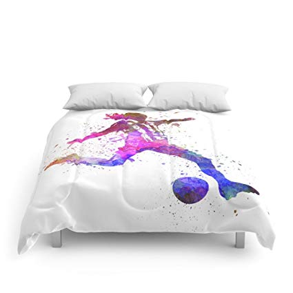 Society6 Girl Playing Soccer Football Player Silhouette Comforters Queen: 88