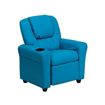 Offex OF-DG-ULT-KID-TURQ-GG Contemporary Turquoise Vinyl Kids Recliner with Cup Holder and Headrest