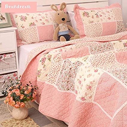 Brandream Queen Size Patchwork Quilts Set 100% Cotton Floral Girls Comforter Sets Summer Bedding