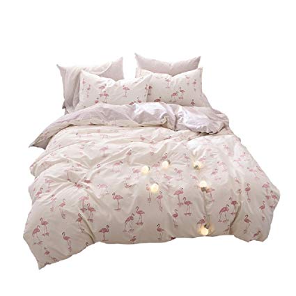 YOUSA Flamingo Duvet Covers Cotton Bedding Set for Boys and Girls Queen