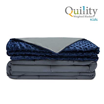 Quility Premium Kids Weighted Blanket & Removable Cover | 10 lbs | 41”x56” | For a Child Between 80-120 lbs | Compression Therapy for Anxiety, Stress, Insomnia, ADHD | Cotton/Minky | Grey/Navy Blue