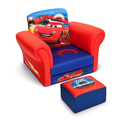 Disney Pixar Lightning Mcqueen Cars Club Kids Chair with Ottoman Set in- Blue/Red