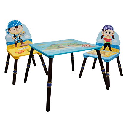 Fantasy Fields Pirate Island Thematic Hand Crafted Kids Wooden Table and 2 Chairs Set (B) | Imagination Inspiring  Hand Crafted & Hand Painted Details | Non-Toxic, Lead Free Water-based Paint
