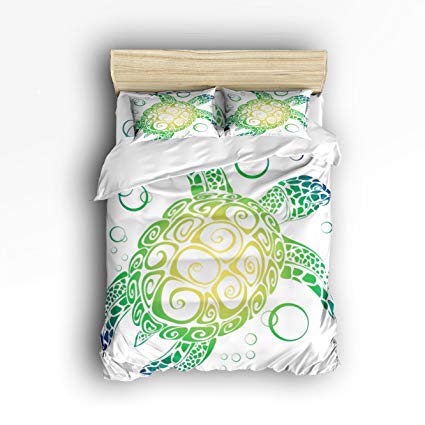 Vandarllin Queen Size Bedding Set- Sea Turtles Duvet Cover Set Bedspread for Childrens/Kids/Teens/Adults, 4 Piece 100% Cotton