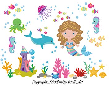 Baby Nursery Kids Children's Wall Decals: Sea Ocean Mermaids Marine Life Animals Wildlife...
