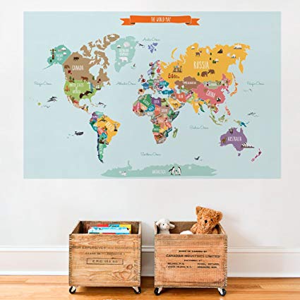 Countries of the World Map Poster Wall Sticker (Medium - 52.5