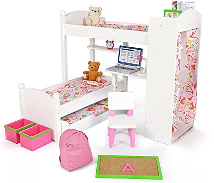 Playtime by Eimmie 18 Inch Doll Bunk Beds w/ Trundle and Accessories
