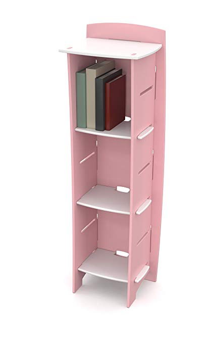 Legaré Kids Furniture Princess Series Collection, No Tools Assembly 3-Shelf Bookcase, Pink and White