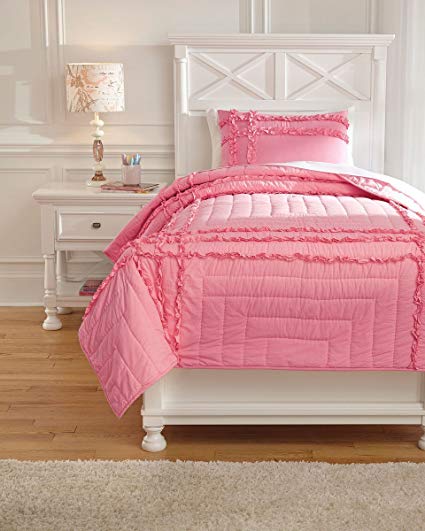 Ashley Furniture Signature Design - Megara Comforter Set - Includes Comforter & 1 Sham - Twin Size - Pink