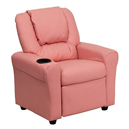 My Friendly Office MFO Contemporary Pink Vinyl Kids Recliner with Cup Holder and Headrest