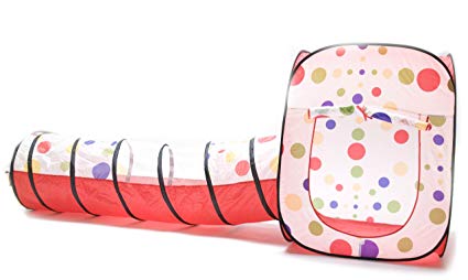 6 Colors Polka Dot Rectangular Twist Play Tent w/ Ball Stopper & Crawl Tunnel, Safety Meshing for Child Visibility & Tote:2 Piece