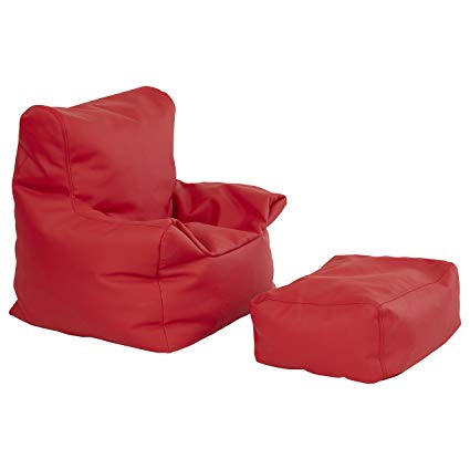 ECR4Kids Bean Bag Chair and Ottoman Set, Red