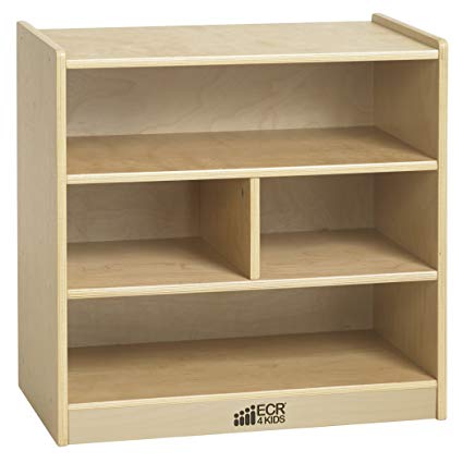ECR4Kids Birch 4-Cubby School Classroom Block Storage Cabinet with Casters, Natural, 24