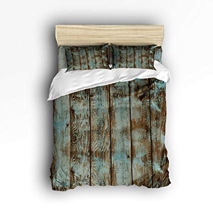 Full Size Bedding Set- Decorative Rustic Old Barn Wood Art Duvet Cover Set Bedspread for Childrens/Kids/Teens/Adults, 4 Piece 100 % Cotton