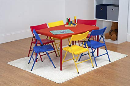 Cosco Kids Furniture 7 Piece Children'S Juvenile Set with Pinch Free Folding Chairs & Screw in Leg Table