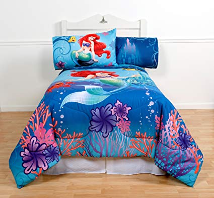 Disney's The Little Mermaid Full Comforter & Sheet Set (5 Piece Girls Bedding) K + BONUS HOMEMADE WAX MELT!
