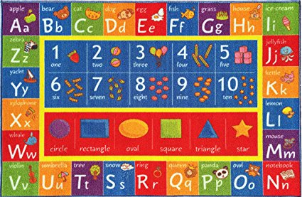 KC CUBS Kev & Cooper Playtime Collection ABC, Numbers and Shapes Educational Area Rug - 5'0