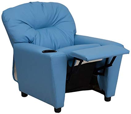 Flash Furniture Contemporary Light Blue Vinyl Kids Recliner with Cup Holder