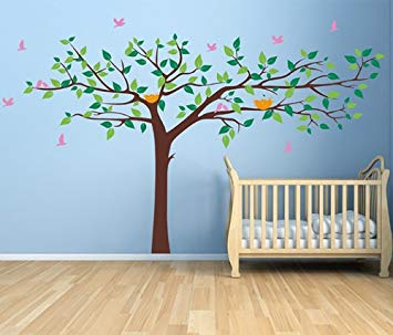 Pop Decors Removable Vinyl Art Wall Decals Mural for Nursery Room, Colorful Super Big Tree