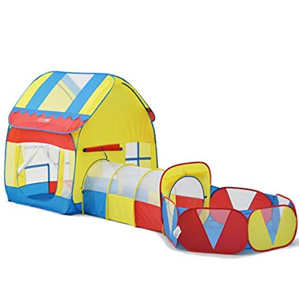 Kids Playhouse Adventure Play Tent Indoor or Outdoor Tunnel Pool 3 Pieces Set - [No Ball]