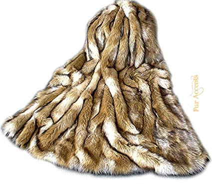 Premium Faux Fur - Brown Coyote Stripe - Wolf Skin Fur Pelt Rug - Art Rug - Sheepskin Shag - Shaggy Throw - Accent Carpet -Kids Bedroom - Play Rug - Nursery - (30''x48'')