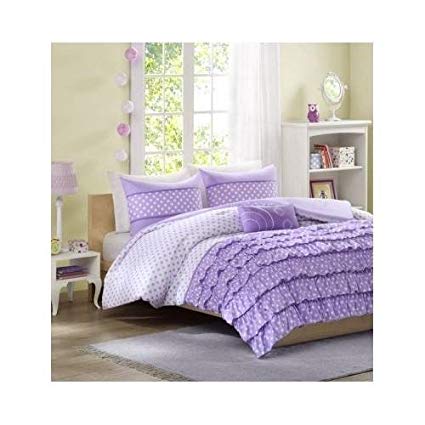 Modern Purple Polka Dot Ruffled Teen Girls Comforter Bedding Set with a Decorative Pillow (Twin/twin Xl) Includes Scented Candle Tarts