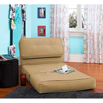 Your Zone Flip Chair | Ultra Suede Material | Chair Easily Converts into a Bed (Khaki)