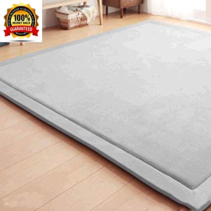 Janpanese Tatami Mat Thicken Area Rug Carpet for Living Room/Bedroom/Dining Room, Children Antiskid Play Mat Baby Crawling Mat Non-slip thicken Carpet, Grey, 79 by 98 Inch