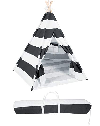 6' Canvas Teepee With Carry Case - Playful Stripes - By Trademark Innovations (Grayish-Black Stripes)