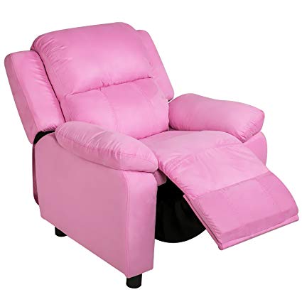 Harper&Bright Designs Kids Recliner with Arms Fabric Sofa Chair for Child (Pink Fabric)