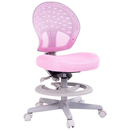 Merax Children's Desk Chair with Foot Rest 360 Degree Swivel (pink)