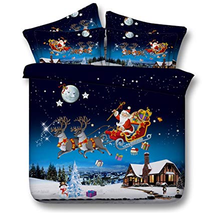 4 Pieces 3D Printed Cartoon Merry Christmas Santa Claus Comfort Bedding Sets Bed Sheet + Quilt Cover + Pillowcase King Size