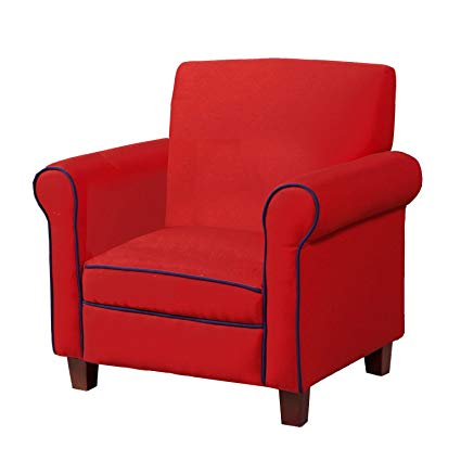 Kinfine USA Inc. HomePop Youth Upholstered Club Chair, Red with Navy Piping