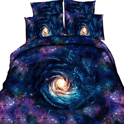 EsyDream 3d Mysterious Boundless Galaxy Sky Cosmic Vortex Bedding Sets No Quilt,Twin Size 4PC/Set(1 Duvet Cover +1 Flat Bed Sheet+2 Pillowcase)