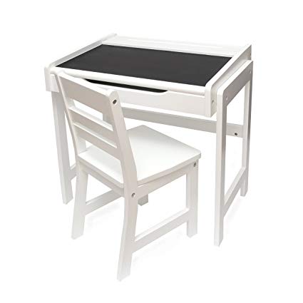 Lipper International 554AW Child's Desk with Chalkboard Top & Chair, Antique White
