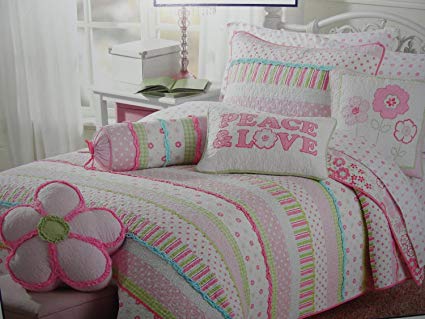 Girls pink and pastels cotton quilt set (Full/Queen)
