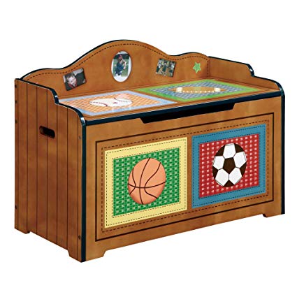 Fantasy Fields Lil' Sports Fan Thematic Kids Wooden Toy Chest with Safety Hinges | Imagination Inspiring Hand Crafted & Hand Painted Details Non-Toxic, Lead Free Water-based Paint