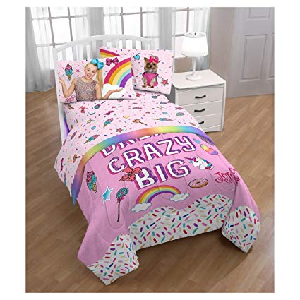 JOJO Siwa Rainbow COMFORTER SHEET SET and Bow Decor PILLOW SET Twin/Single Bed Girl Room (Pink/Purple)
